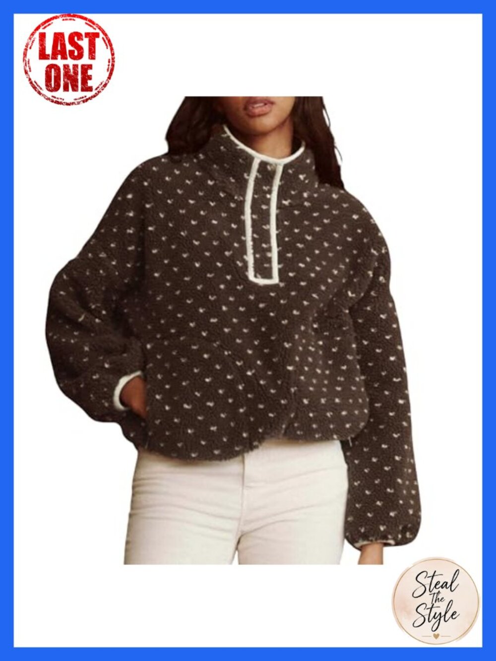 Fleece Pullover High Neck Sherpa Jacket Half Button Fuzzy Winter